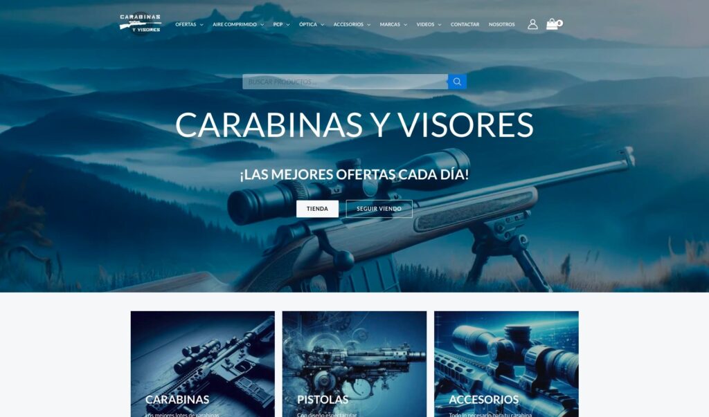 Caso de éxito tienda online. Vista para ordenadores de Carabinas y Visores