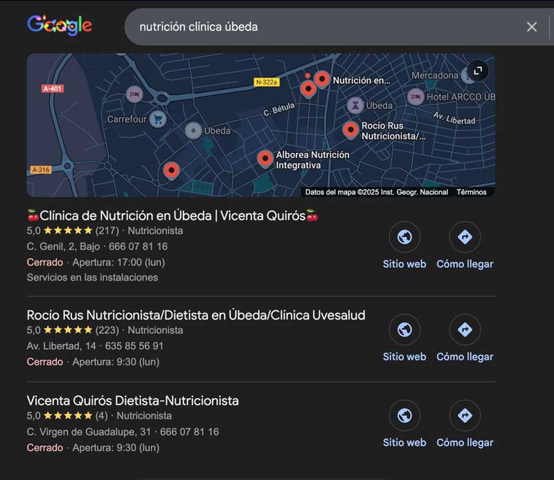 seo local para nutricionistas y clínicas de salud